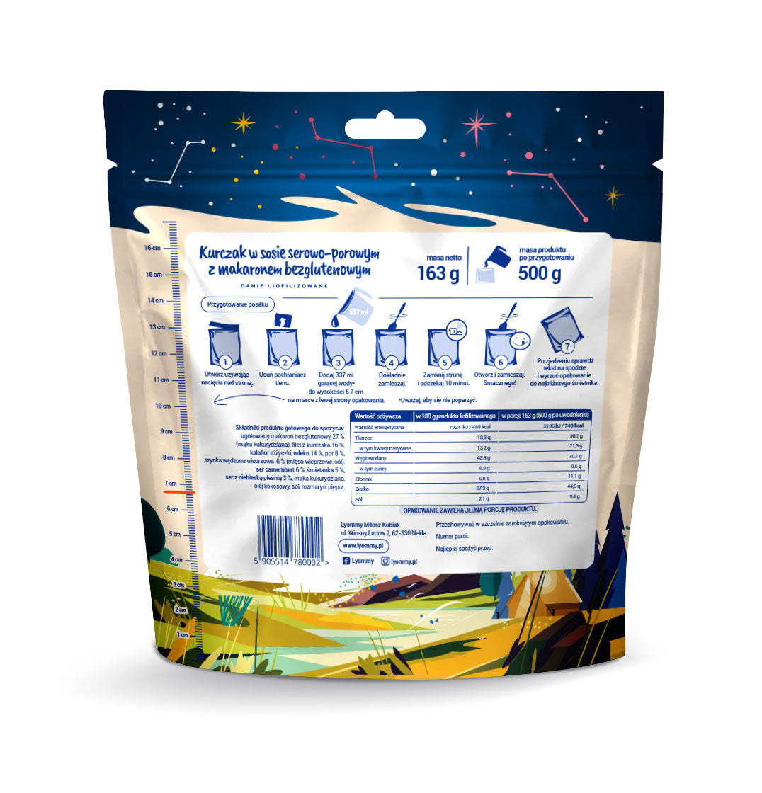 Kurczak w sosie serowo-porowym z makaronem bezglutenowym