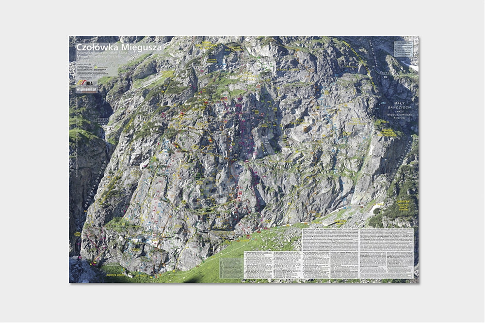 Czołówka Mięgusza (ściana czołowa pn. – wsch. filara Mięguszowieckiego Szczytu). Mapa TOPO