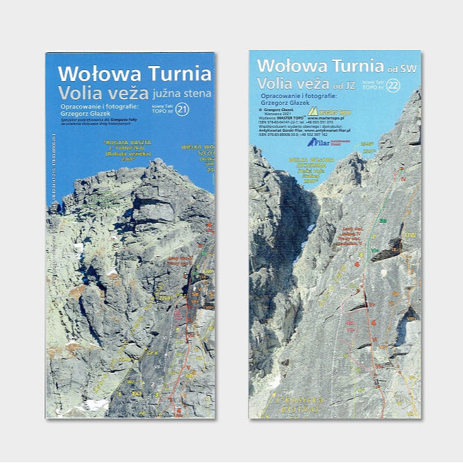 Wołowa Turnia ściana południowa Volia veža južna stena. Wołowa Turnia od SW Volia veža od JZ. Mapy TOPO