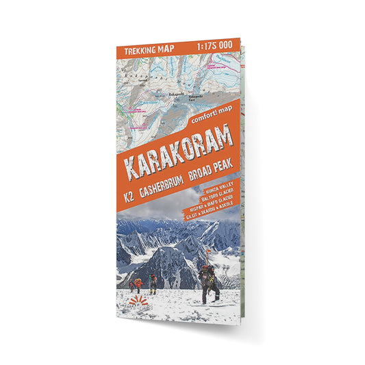 Karakorum, K2, Gasherbrum, Broad Peak. Laminowana mapa turystyczna