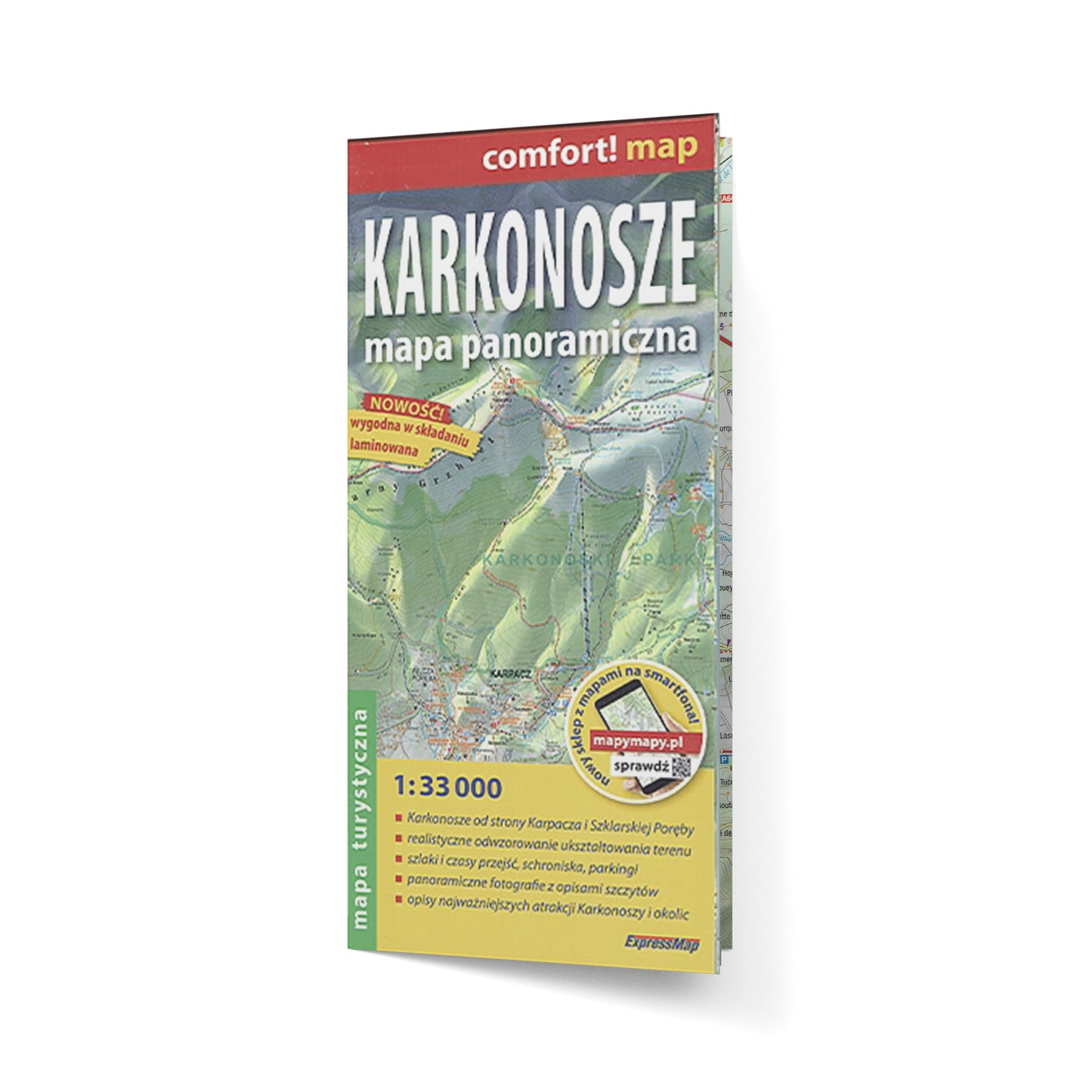 Karkonosze - mapa panoramiczna - laminowana mapa turystyczna